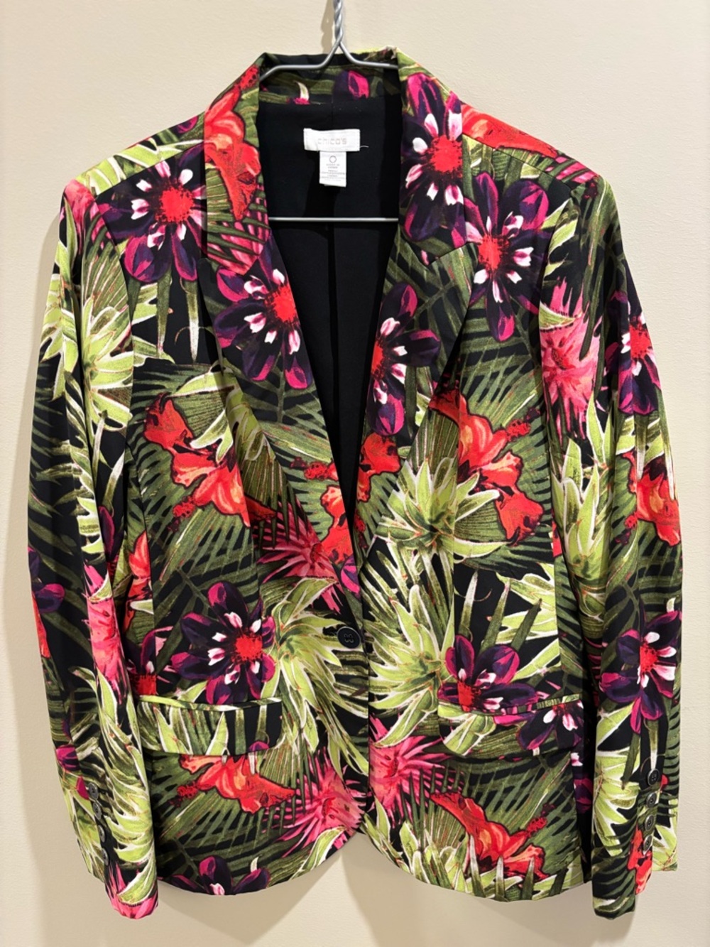 Chico's Tropical Floral Blazer - Black, Green, Pink, Red